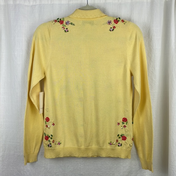 NWT SUSAN BRISTOL light yellow knit cotton blend Cardigan cottagecore floral - Picture 8 of 16